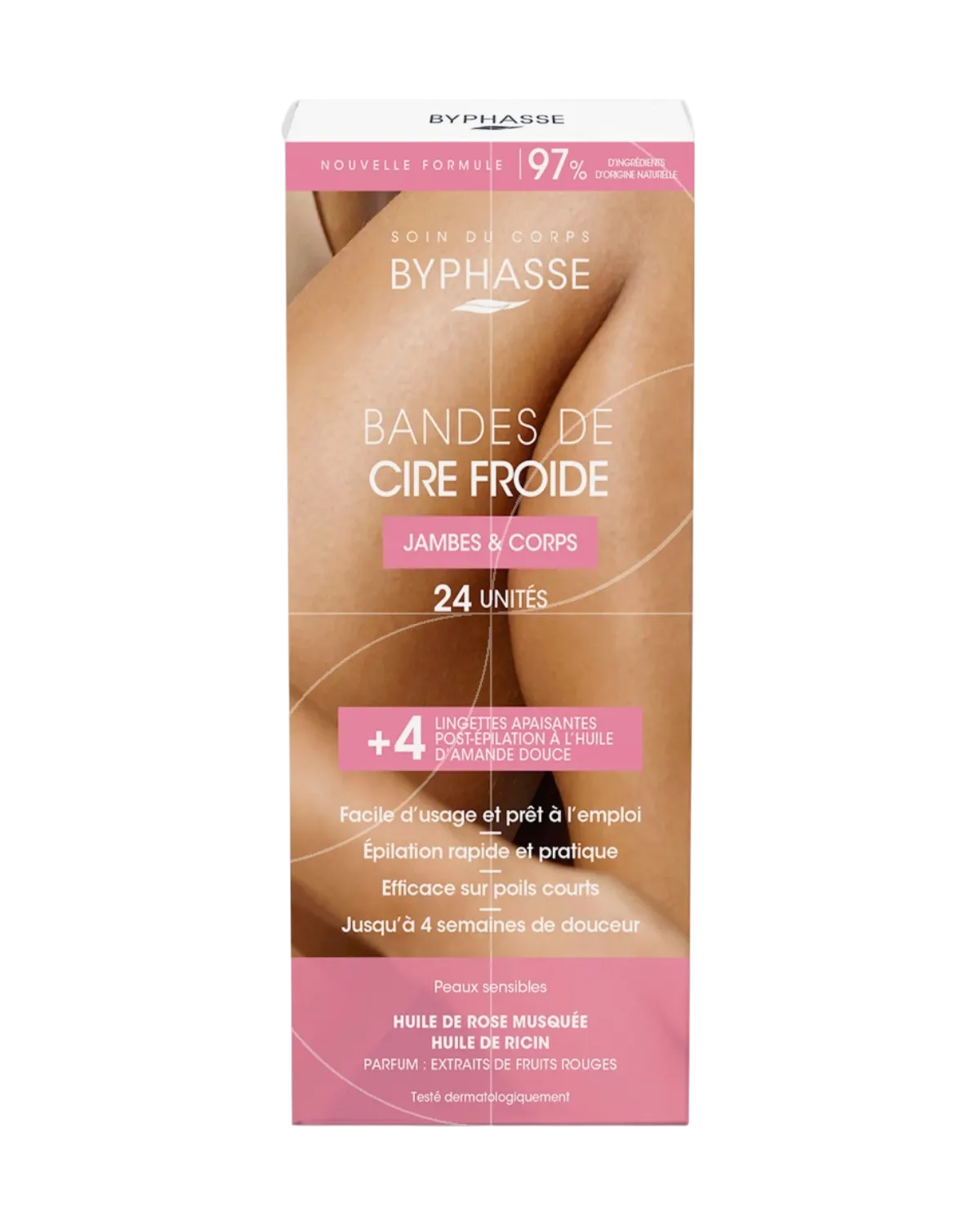 Set, Byphasse, Cold Wax, Benzi cu ceară pentru epilare, Pentru picioare, 24 buc