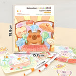 Carte de Colorat cu Acuarela, Flippy, Model Capibara, 20 Foi de Carton 200 gr, 12 Culori, 1 Pensula, 15.7 x 18.8 x 1.8