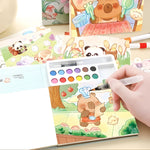 Carte de Colorat cu Acuarela, Flippy, Model Capibara, 20 Foi de Carton 200 gr, 12 Culori, 1 Pensula, 15.7 x 18.8 x 1.8