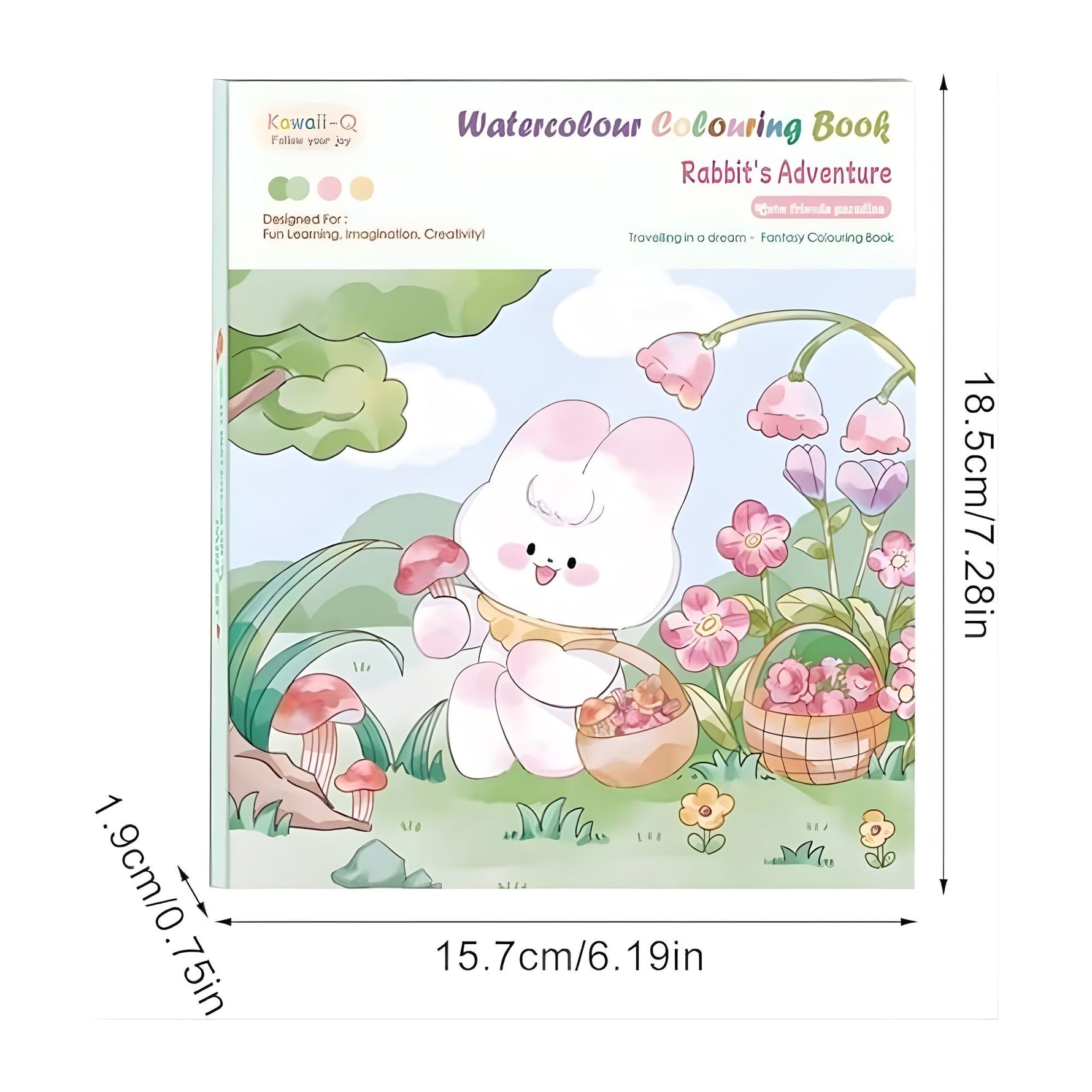 Carte de Colorat cu Acuarela, Flippy, Model Iepure, 20 Foi de Carton 200 gr, 12 Culori, 1 Pensula, 15.7 x 18.8 x 1.8