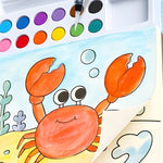 Carte de Colorat cu Acuarela, Flippy, Model Balena, 20 Foi de Carton 200 gr, 12 Culori, 1 Pensula, 15.7 x 18.8 x 1.8