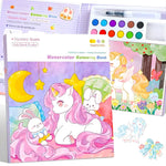 Carte de Colorat cu Acuarela, Flippy, Model Unicorn, 20 Foi de Carton 200 gr, 12 Culori, 1 Pensula, 15.7 x 18.8 x 1.8