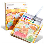 Carte de Colorat cu Acuarela, Flippy, Model Capibara, 20 Foi de Carton 200 gr, 12 Culori, 1 Pensula, 15.7 x 18.8 x 1.8