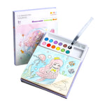 Carte de Colorat cu Acuarela, Flippy, Model Sirena, 20 Foi de Carton 200 gr, 12 Culori, 1 Pensula, 15.7 x 18.8 x 1.8