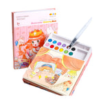 Carte de Colorat cu Acuarela, Flippy, Model Printesa, 20 Foi de Carton 200 gr, 12 Culori, 1 Pensula, 15.7 x 18.8 x 1.8