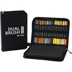 Set Carioci pe Baza de Apa, Flippy, 2 in 1, pentru Pictura, Caligrafie, 60 Culori, Penar Negru, Corp Carioca Negru,