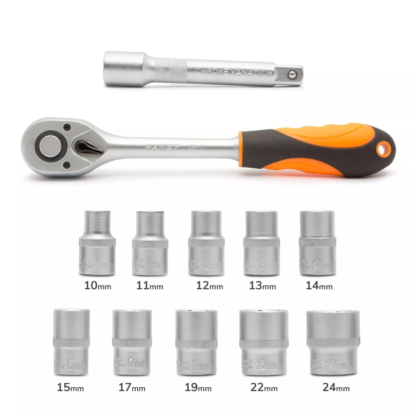 Set chei tubulare cu clichet 12buc 1/2" 10-24mm Crom-Vanadiu HANDY