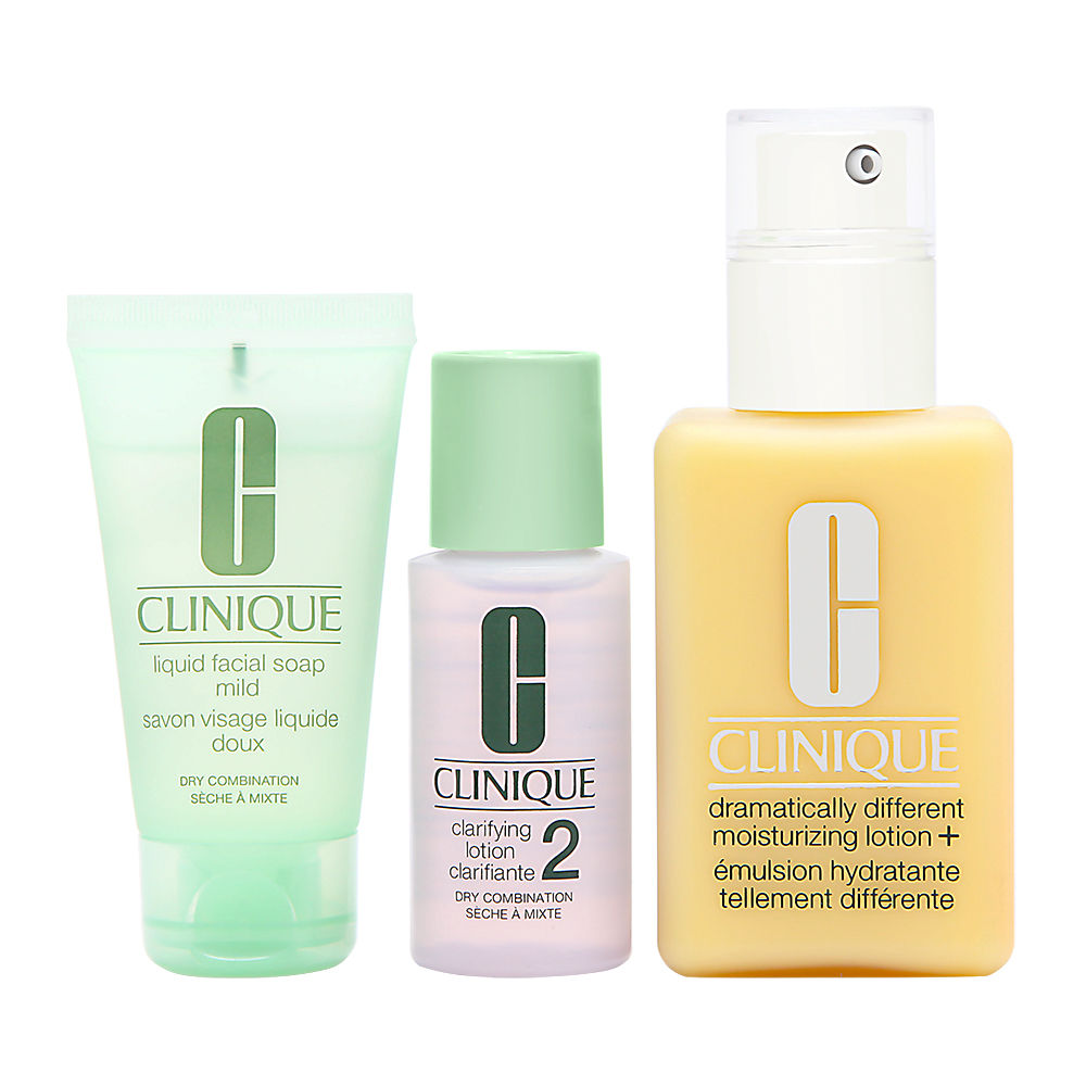 Great Skin Start Here 3 Step Set Clinique: Dramatically Different Lotion+, Fragrance Free, Moisturizing, Day & Night, Lotion, For Face, 125 ml + Clinique, Cleansing, Liquid Soap, For Face, 30 ml + Clarifying 2, Cleansing Lotion, For Face, 30 ml - Olmarkt