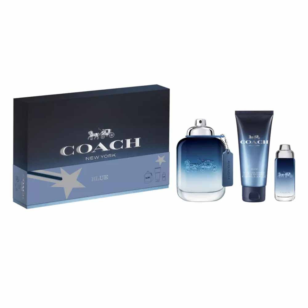 Set Coach: Blue, Eau De Toilette, For Men, 100 ml + Blue, Eau De Toilette, For Men, 15 ml + Blue, Shower Gel, Beard & Hair, 100 ml