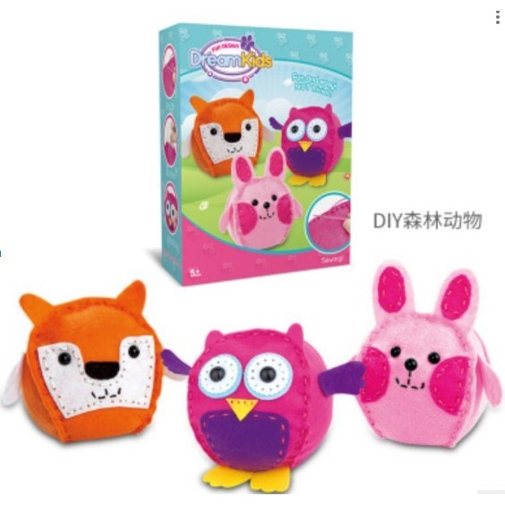 Set 3 Piese Creatie Perna pentru Copii Model Pasare/Catel/Pisica, Dream Kids