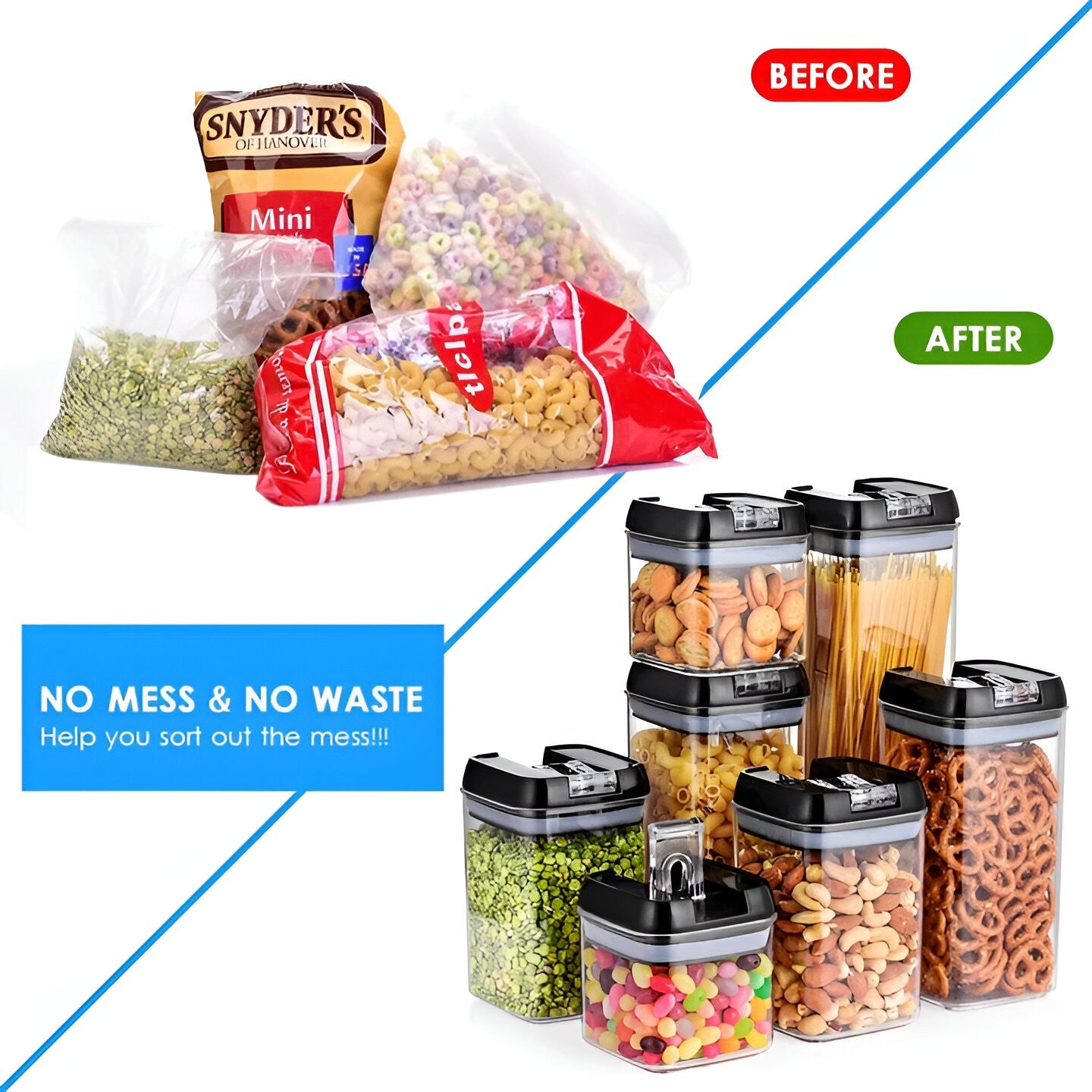 Set Cutii de Depozitare a Alimentelor, Flippy, 7 Recipiente, 10 Etichete Reutilizabile, 4 Linguri, pentru Bucatarie,