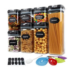 Set Cutii de Depozitare a Alimentelor, Flippy, 7 Recipiente, 10 Etichete Reutilizabile, 4 Linguri, pentru Bucatarie,
