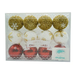Set de 12 ornamente de brad, Flippy, de tip Glob, Alb/ Rosu, din polistiren, cu finisaj sclipitor , cutie 8 cm adancime