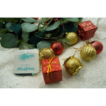 Set de 12 ornamente de brad, Flippy, de tip Glob, Rosu/ Auriu, din polistiren, cu finisaj sclipitor , cutie 4 cm
