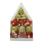 Set de 12 ornamente de brad, Flippy, de tip Glob, Rosu/ Auriu, din polistiren, cu finisaj sclipitor , cutie 4 cm