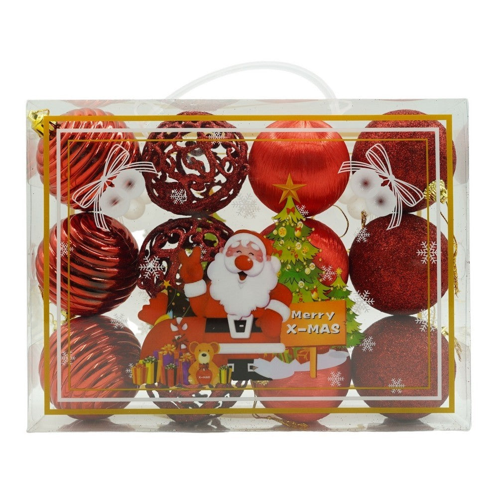 Set de 12 ornamente de brad, Flippy, de tip Glob, Rosu, din polistiren, cu finisaj sclipitor , cutie 6 cm adancime x 23