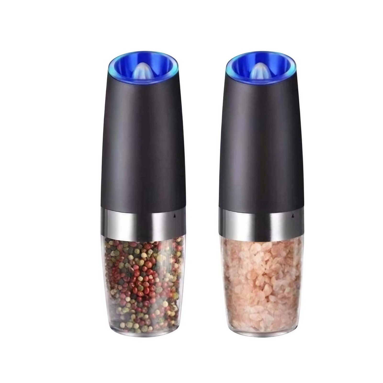 Set de 2 Rasnite electrice de Sare si Piper, Flippy, cu Camere Depozitare Transparente, Macinare, Functionare pe