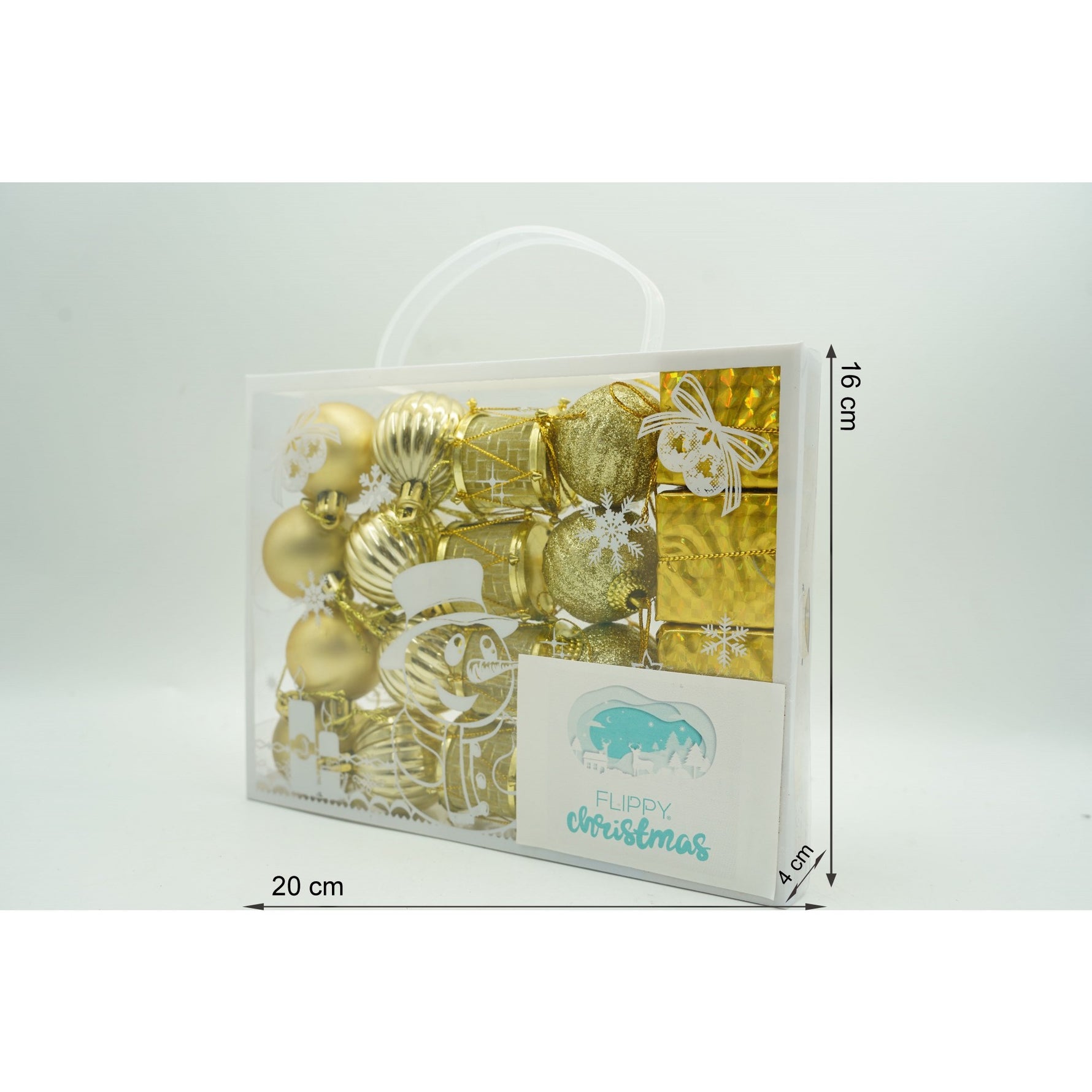 Set de 20 ornamente de brad, Flippy, de tip Glob, Auriu, din polistiren, cu finisaj sclipitor , cutie 4 cm adancime x