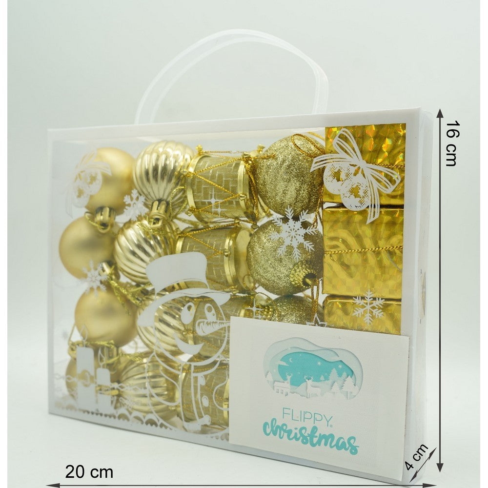 Set de 20 ornamente de brad, Flippy, de tip Glob, Auriu, din polistiren, cu finisaj sclipitor , cutie 4 cm adancime x