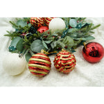 Set de 24 ornamente de brad, Flippy, de tip Glob, Alb/ Rosu, cu ø de 7 cm, din plastic, cu finisaj sclipitor , cutie 16