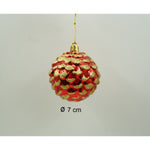 Set de 24 ornamente de brad, Flippy, de tip Glob, Alb/ Rosu, cu ø de 7 cm, din plastic, cu finisaj sclipitor , cutie 16