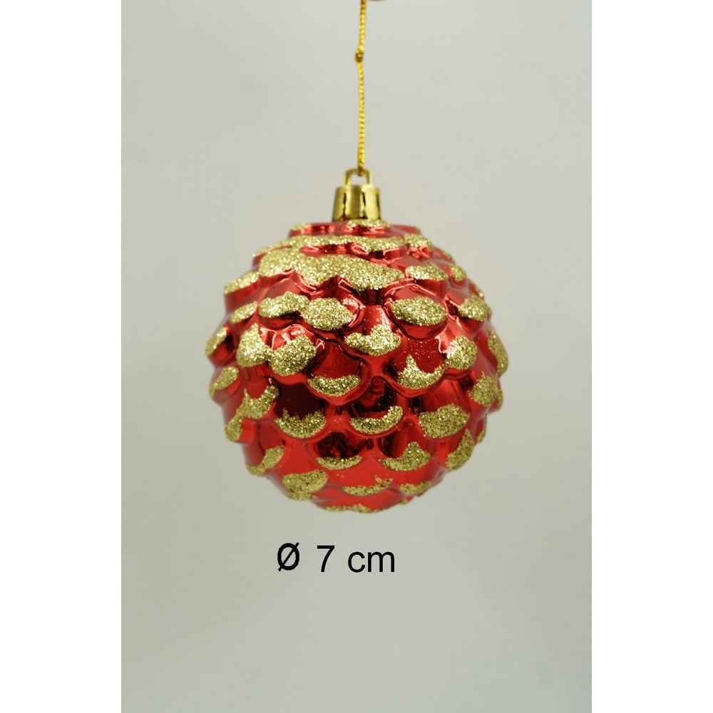 Set de 24 ornamente de brad, Flippy, de tip Glob, Alb/ Rosu, cu ø de 7 cm, din plastic, cu finisaj sclipitor , cutie 16