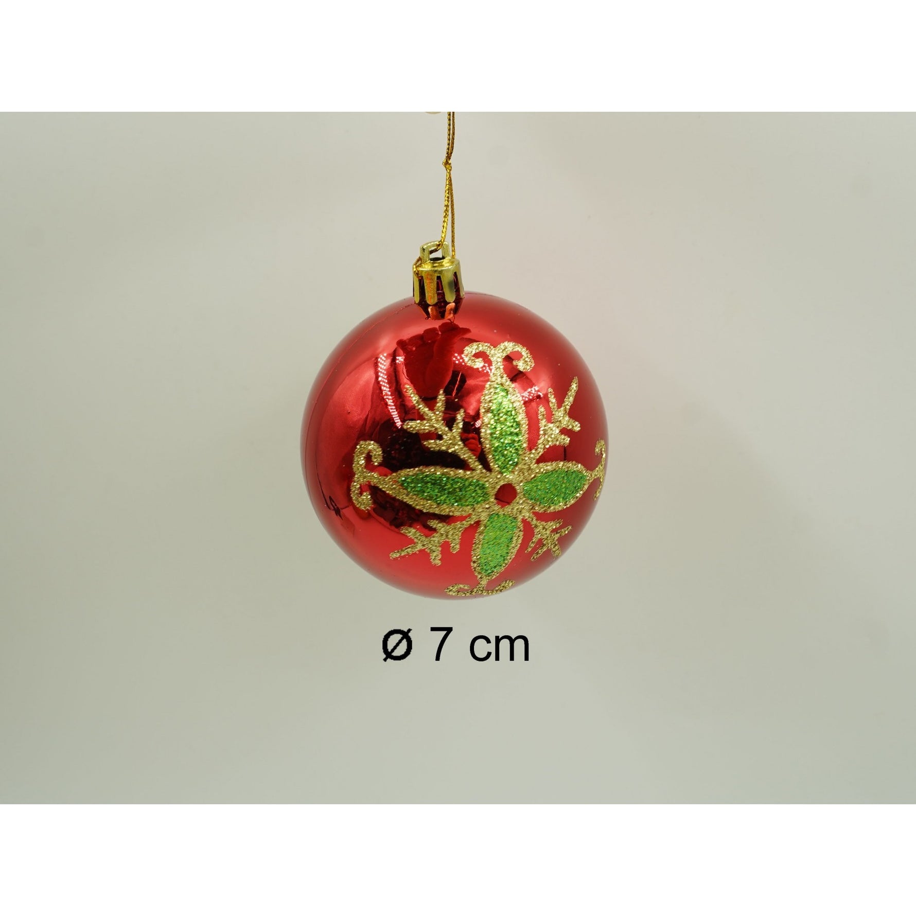 Set de 24 ornamente de brad, Flippy, de tip Glob, Rosu/ Auriu, cu ø de 7 cm, din plastic, cu finisaj sclipitor , cutie