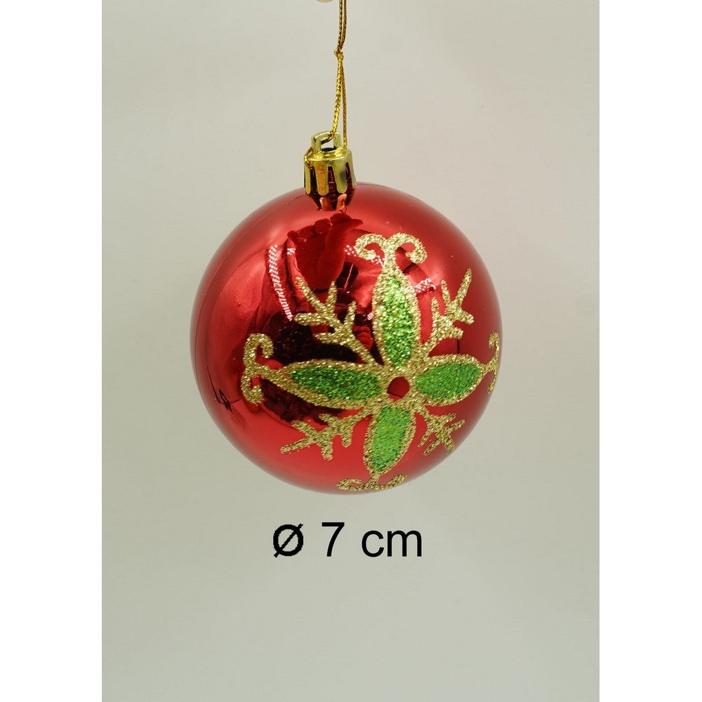Set de 24 ornamente de brad, Flippy, de tip Glob, Rosu/ Auriu, cu ø de 7 cm, din plastic, cu finisaj sclipitor , cutie