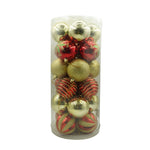 Set de 24 ornamente de brad, Flippy, de tip Glob, Rosu/ Auriu, cu ø de 7 cm, din plastic, cu finisaj sclipitor , cutie
