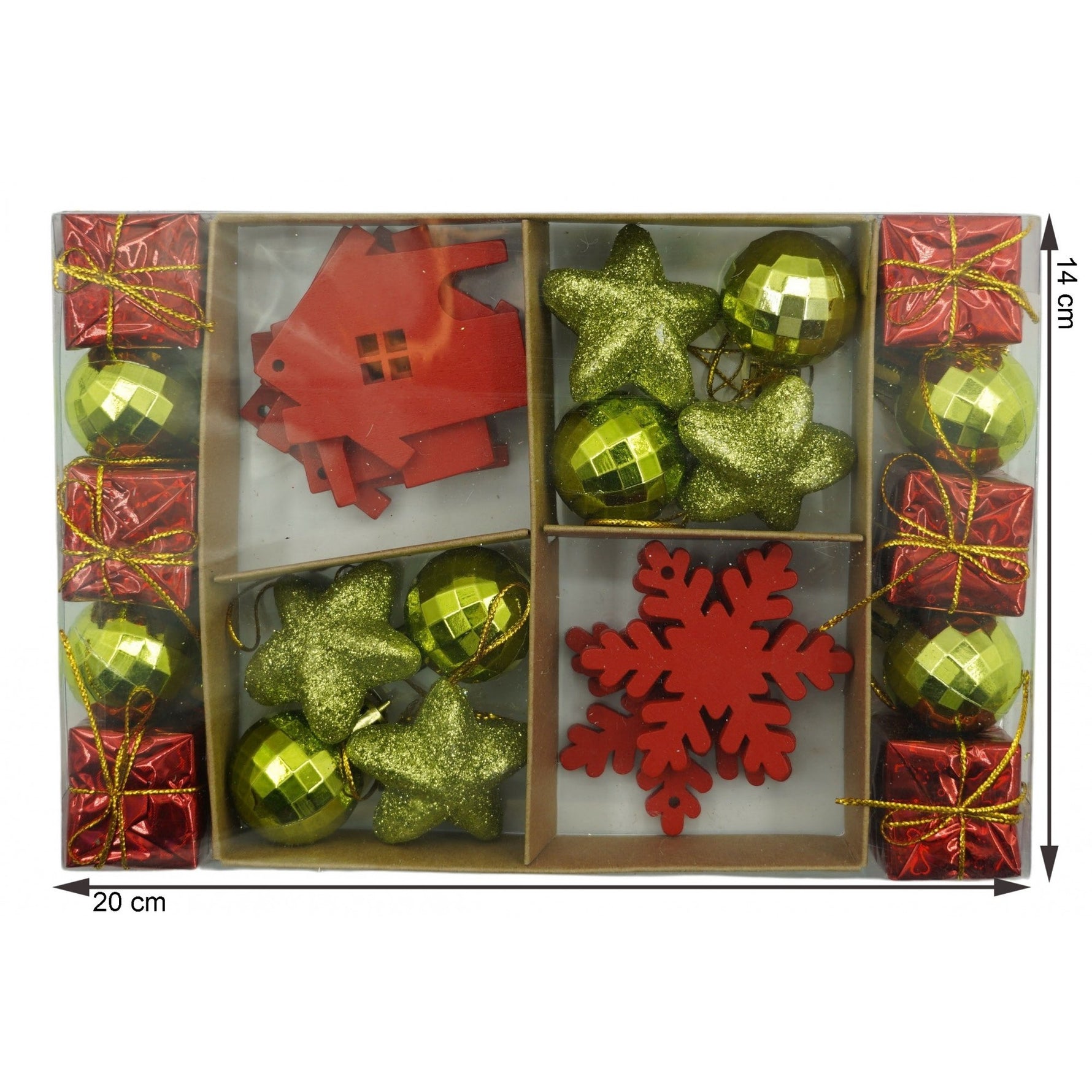 Set de 24 ornamente de brad, Flippy, de tip Glob, Rosu/ Auriu, din polistiren, cu finisaj sclipitor , cutie 3 cm
