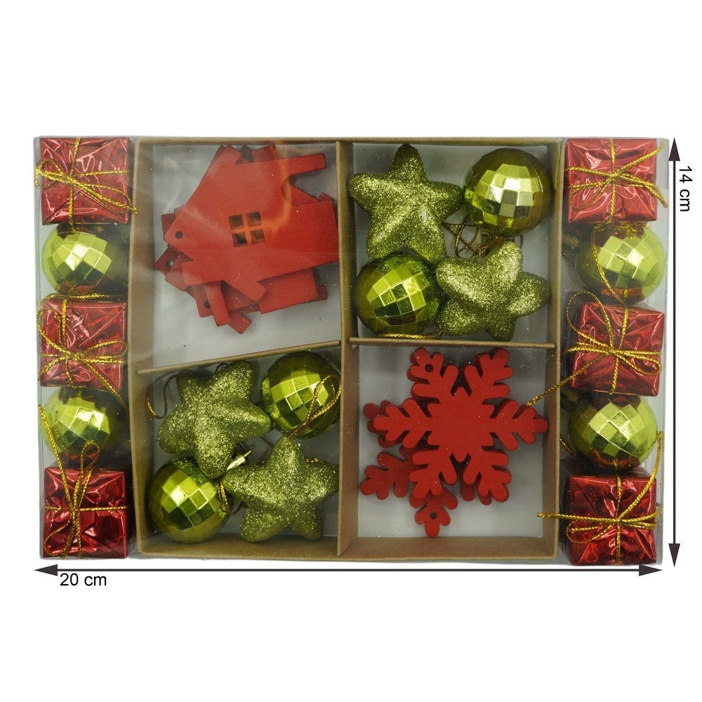 Set de 24 ornamente de brad, Flippy, de tip Glob, Rosu/ Auriu, din polistiren, cu finisaj sclipitor , cutie 3 cm