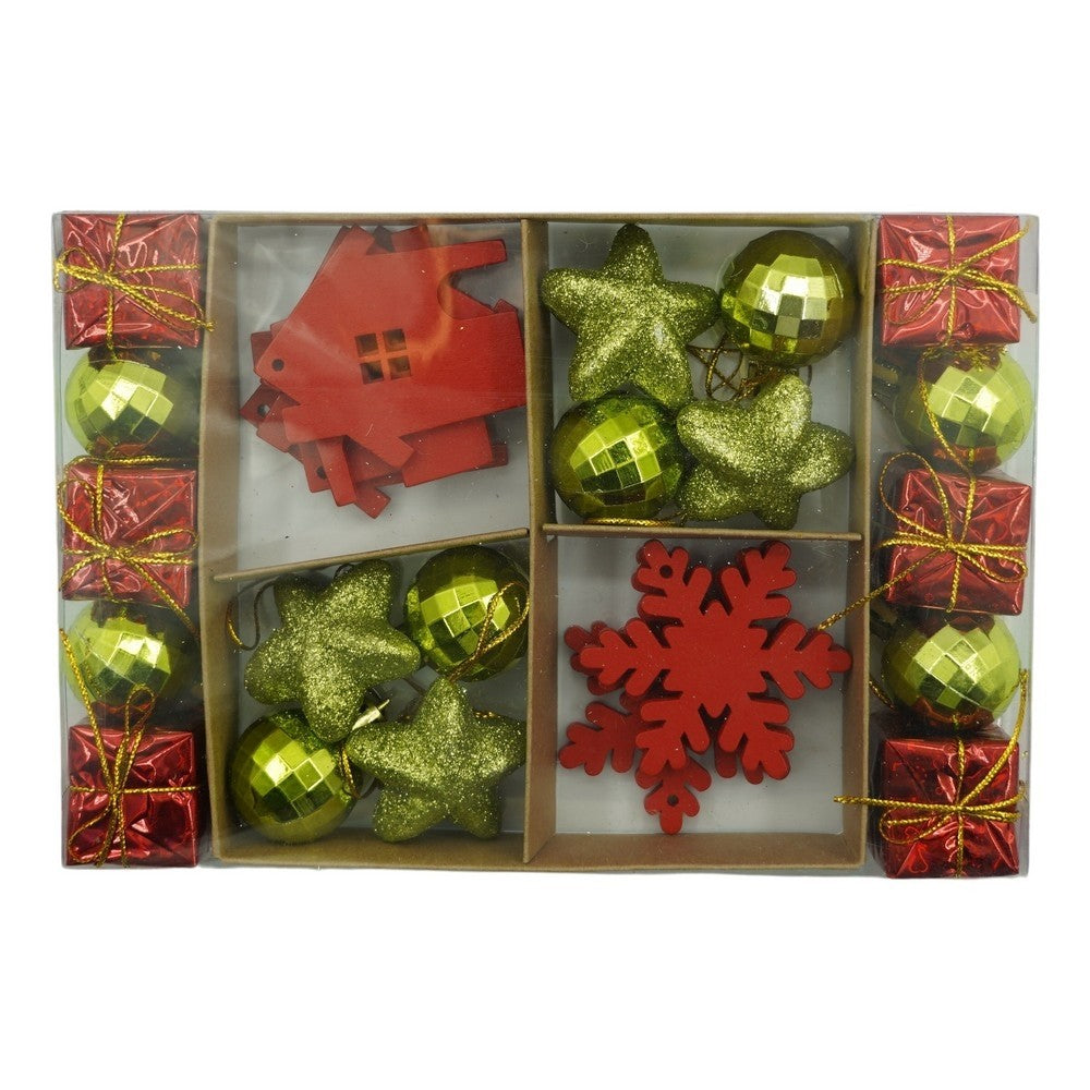 Set de 24 ornamente de brad, Flippy, de tip Glob, Rosu/ Auriu, din polistiren, cu finisaj sclipitor , cutie 3 cm