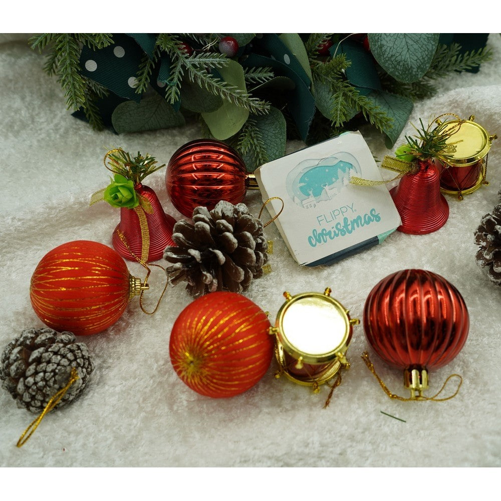 Set de 24 ornamente de brad, Flippy, de tip Glob, Rosu/ Maro, din polistiren, cu finisaj sclipitor , cutie 5 cm