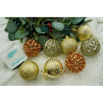 Set de 28 ornamente de brad, Flippy, de tip Glob, Cupru/ Auriu, din polistiren, cu finisaj sclipitor , cutie 18 cm