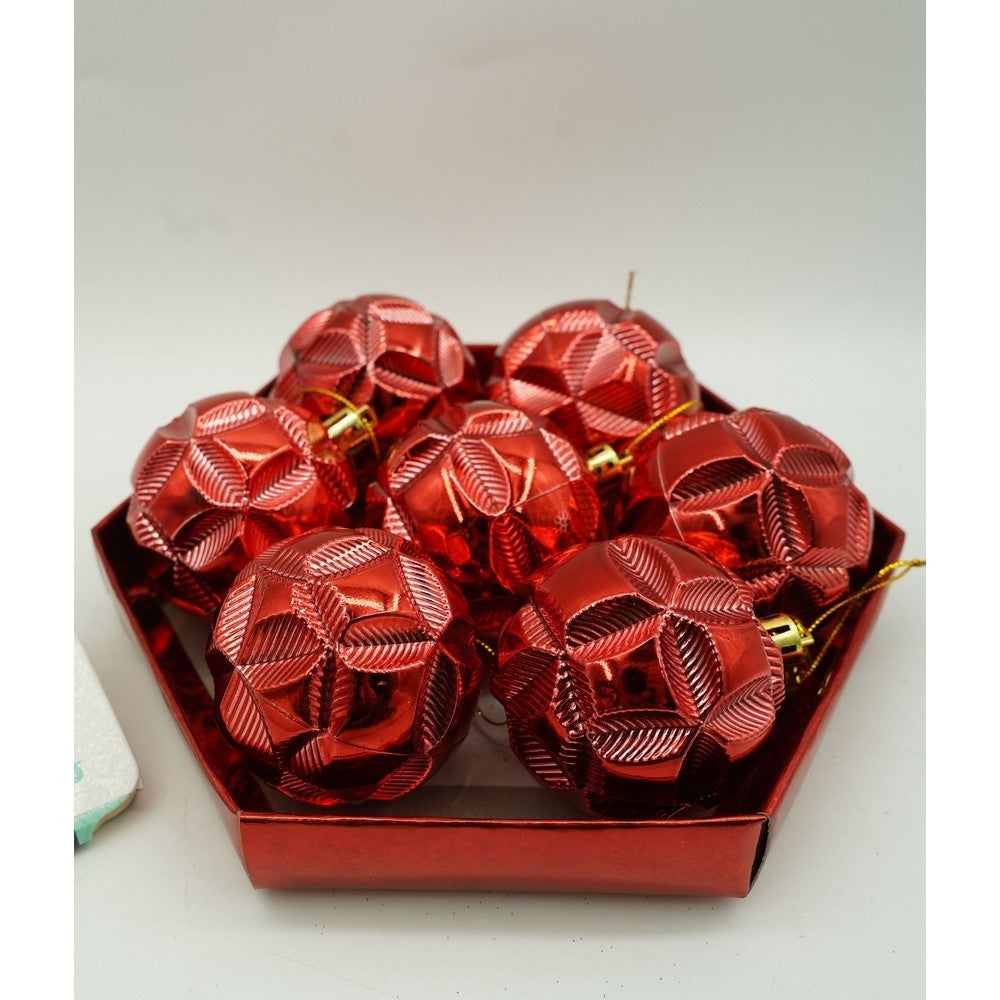 Set de 28 ornamente de brad, Flippy, de tip Glob, Rosu, din polistiren, cu finisaj sclipitor , cutie 18 cm adancime x