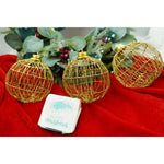 Set de 3 ornamente de brad, Flippy, de tip Glob, Auriu, cu ø de 10 cm, din metal, cu finisaj sclipitor , cutie 10 cm