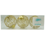 Set de 3 ornamente de brad, Flippy, de tip Glob, Auriu, cu ø de 10 cm, din metal, cu finisaj sclipitor , cutie 10 cm