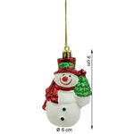 Set de 3 ornamente de brad, Flippy, de tip Om de zapada, Alb/Rosu, din plastic, cu finisaj sclipitor , cutie 4 cm