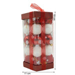 Set de 35 ornamente de brad, Flippy, de tip Glob, Alb/ Rosu, din polistiren, cu finisaj sclipitor , cutie 11 cm