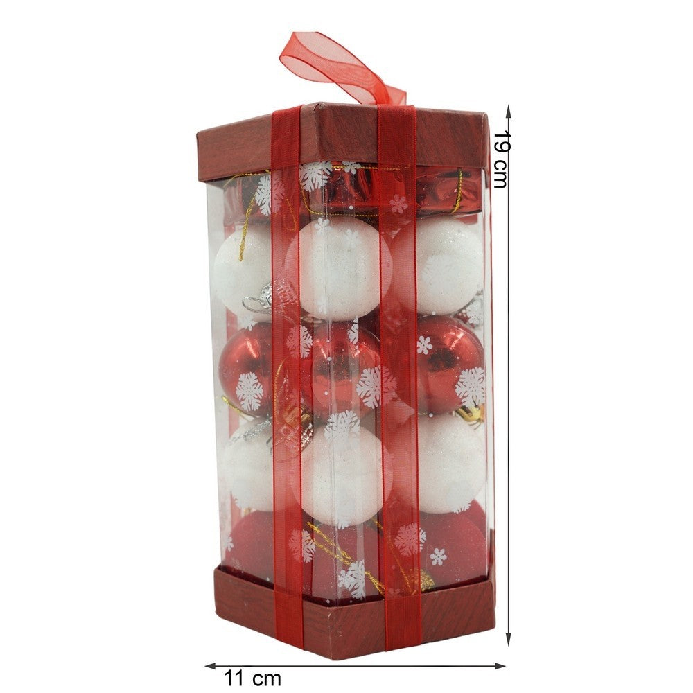 Set de 35 ornamente de brad, Flippy, de tip Glob, Alb/ Rosu, din polistiren, cu finisaj sclipitor , cutie 11 cm