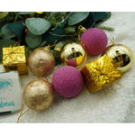 Set de 35 ornamente de brad, Flippy, de tip Glob, Auriu/ Mov, din polistiren, cu finisaj sclipitor , cutie 14 cm
