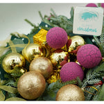 Set de 35 ornamente de brad, Flippy, de tip Glob, Auriu/ Mov, din polistiren, cu finisaj sclipitor , cutie 14 cm