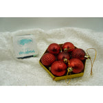 Set de 35 ornamente de brad, Flippy, de tip Glob, Rosu/ Auriu, din polistiren, cu finisaj sclipitor , cutie 11 cm
