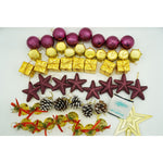 Set de 50 ornamente de brad, Flippy, de tip Glob, Rosu/ Auriu, din plastic, cu finisaj sclipitor , cutie 18 cm lungime