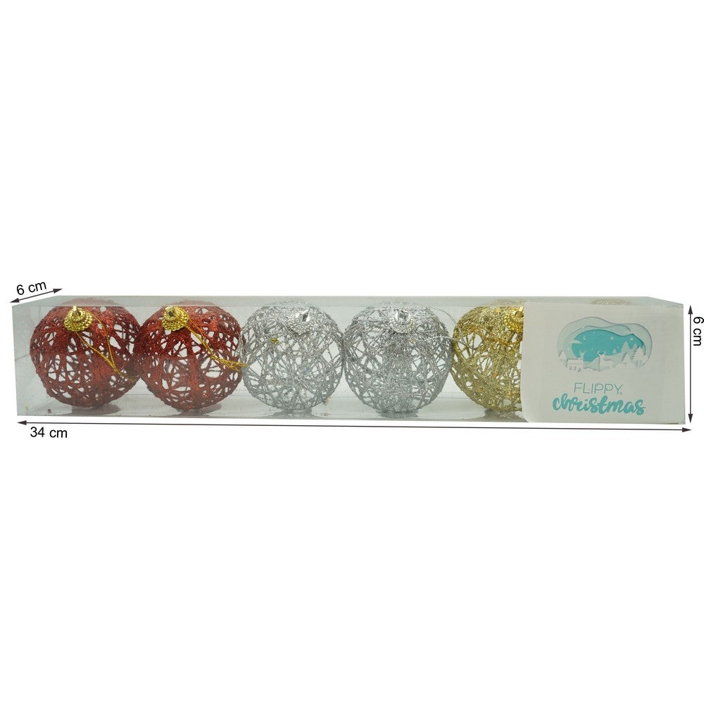 Set de 6 ornamente de brad, Flippy, de tip Glob, Multicolor, cu ø de 6 cm, din metal, cu finisaj sclipitor , cutie 6 cm