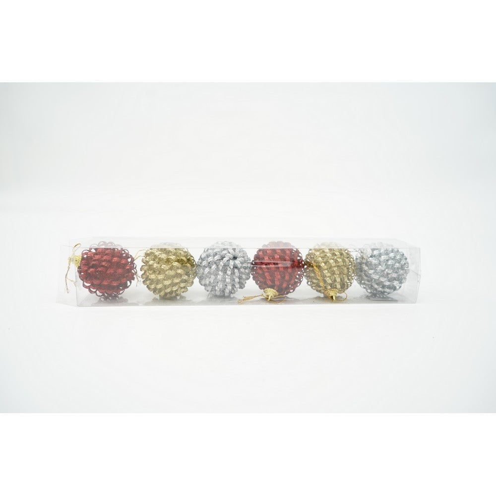 Set de 6 ornamente de brad, Flippy, de tip Glob, Multicolor, cu ø de 6 cm, din metal, cu finisaj sclipitor , cutie 6 cm