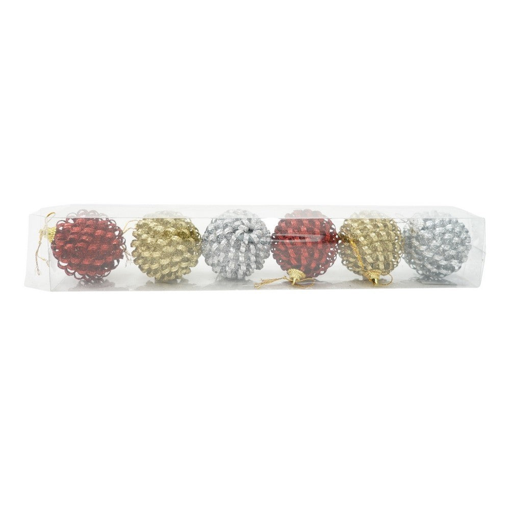 Set de 6 ornamente de brad, Flippy, de tip Glob, Multicolor, cu ø de 6 cm, din metal, cu finisaj sclipitor , cutie 6 cm