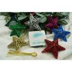 Set de 6 ornamente de brad, Flippy, de tip Stea, Multicolor, din plastic, cu finisaj sclipitor , cutie 3 cm adancime x
