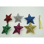 Set de 6 ornamente de brad, Flippy, de tip Stea, Multicolor, din plastic, cu finisaj sclipitor , cutie 3 cm adancime x