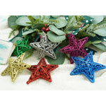 Set de 6 ornamente de brad, Flippy, de tip Stea, Multicolor, din plastic, cu finisaj sclipitor , cutie 3 cm adancime x